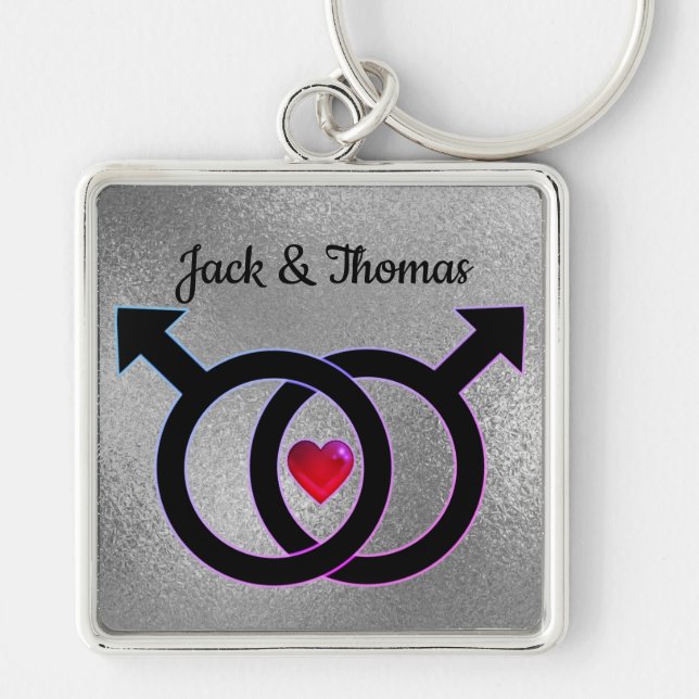 Gay Marriage Silver Premium Square Nyckelring (Framsidan)