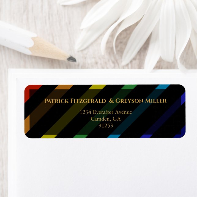 Gay Men Wedding Elegant Rainbow Address Returadress Etikett (Insitu)