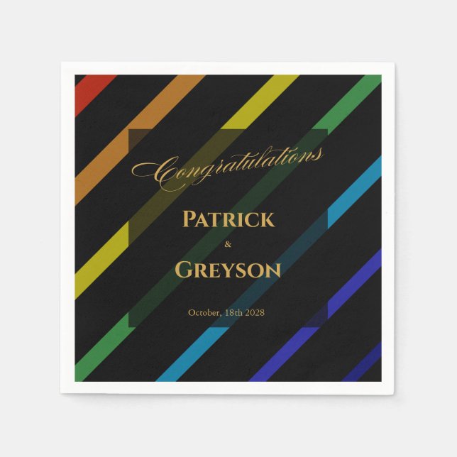 Gay Men Wedding Elegant Rainbow Cocktail Pappersservett (Framsidan)