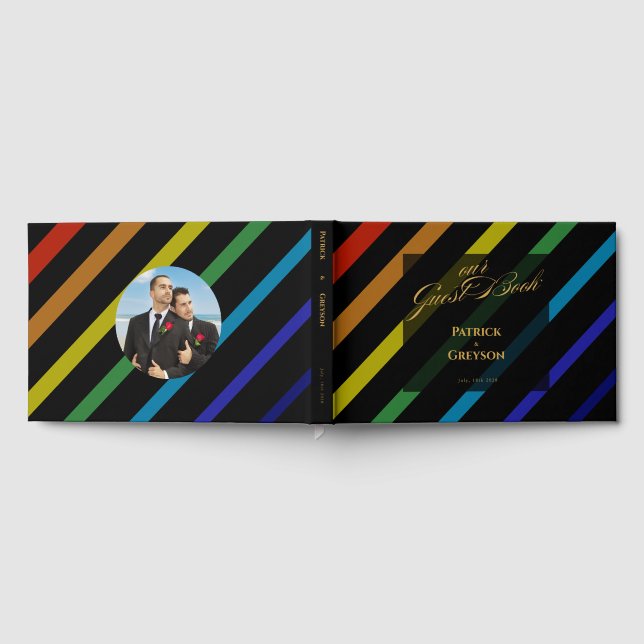 Gay Men Wedding Elegant Rainbow Photo Gästböcker (Full)