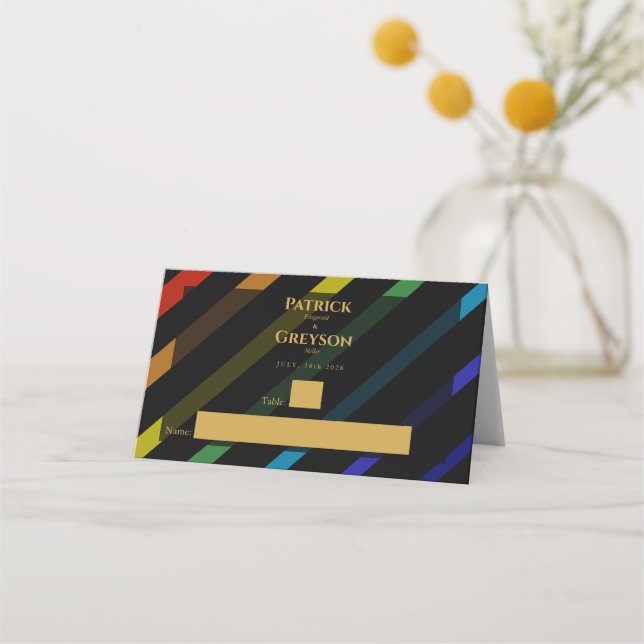 Gay Men Wedding Elegant Rainbow Placeringskort (Framsida)