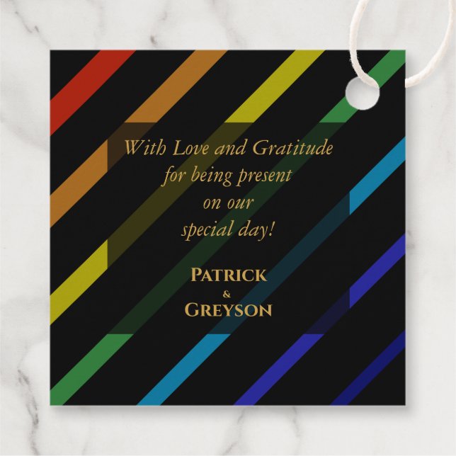 Gay Men Wedding Elegant Rainbow Thank You Gåvor Etiketter (Baksida)