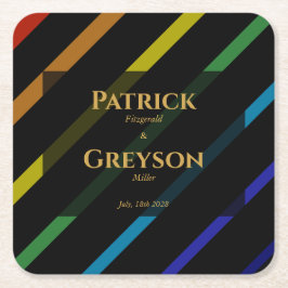 Gay Men Wedding Elegant Rainbow Underlägg Papper Kvadrat