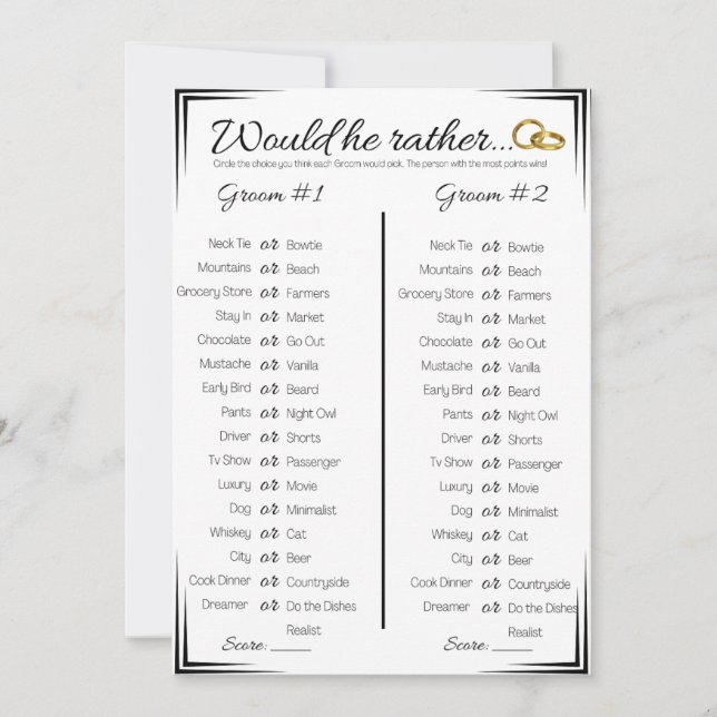 Gay Möhippa Game, skulle han hellre... Inbjudningar (Framsida)