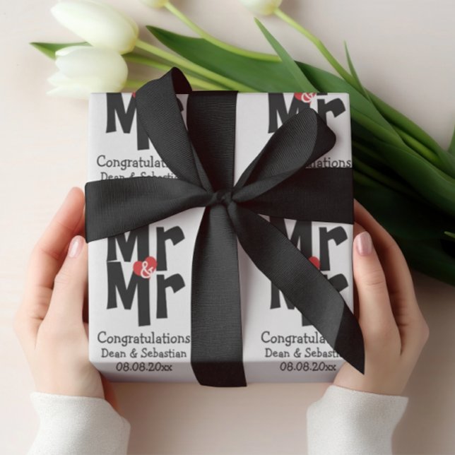 Gay Mr. och Mr. Bold Personlig Modern Bröllop Presentpapper (Gay Mr And Mr Bold Personalized Modern Wedding Wrapping Paper from Ricaso)