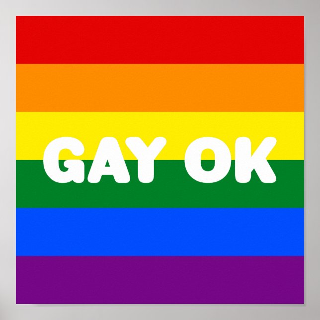 GAY OK Big Text Logotyp LGBT Gay pride Rainbow Fla Poster (Framsidan)