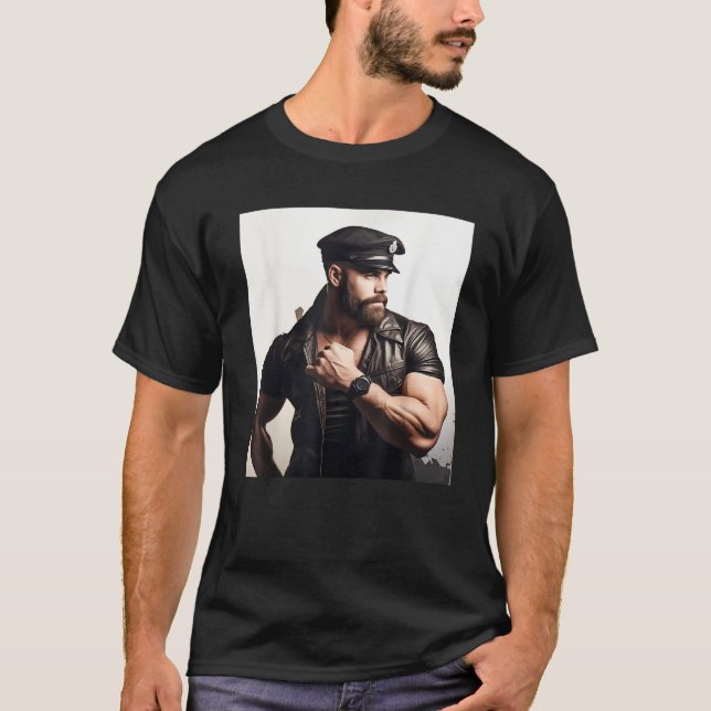 Gay Pappa Leather Gay Harness Bear Bearded Gay Pri T Shirt (Framsida)