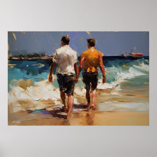 Gay-par som går på stranden poster (Framsidan)