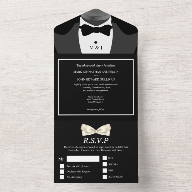Gay-paret PHOTO Mr. och Mr. Black white bow tie (Insida)
