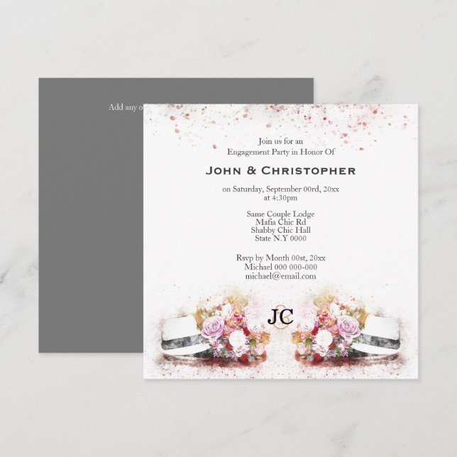 Gay Parhat blommigt vattencolor monogram Inbjudningar (Fram/baksida)