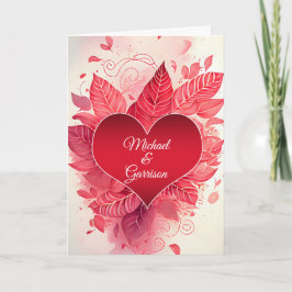 Gay Partner Valentine's Day Red Heart Botanical Helgkort