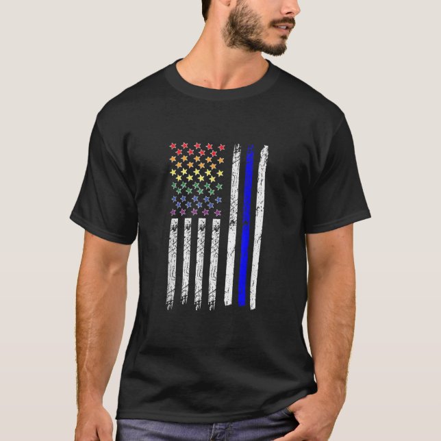 Gay Police Flagga LGBT Rainbow Tillsatta lagar Gay T Shirt (Framsida)