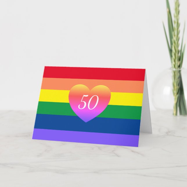 Gay pride 50 Fabulous Birthday Rainbow Card Kort (Framsida)