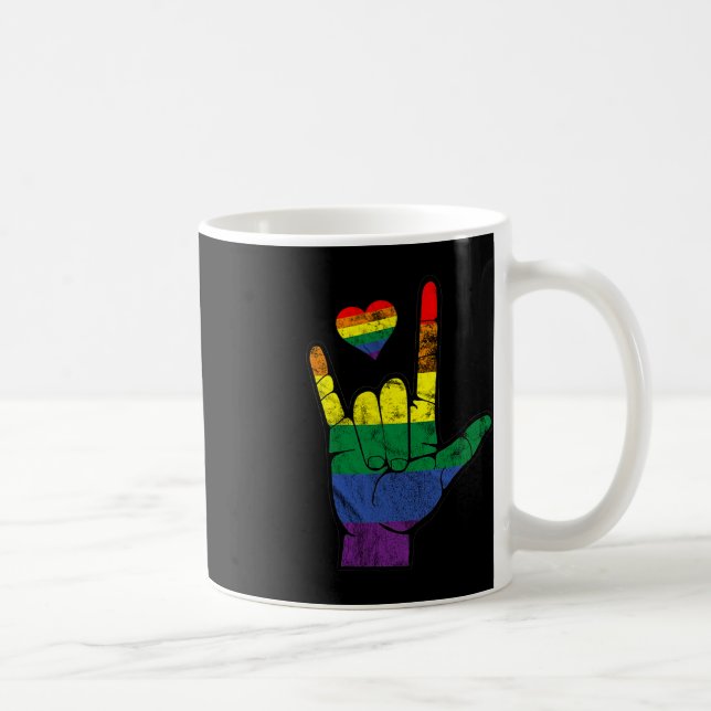 Gay pride ASL-teckenspråk HBT-Dövets medvetenhet M Kaffemugg (Höger)