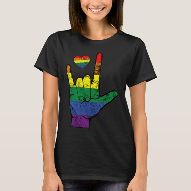 Gay pride ASL-teckenspråk HBT-Dövets medvetenhet M T Shirt (Framsida)