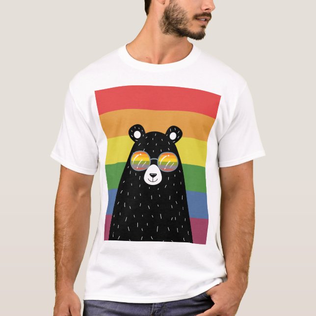 Gay pride Bear Wearing Rainbow Glass T Shirt (Framsida)
