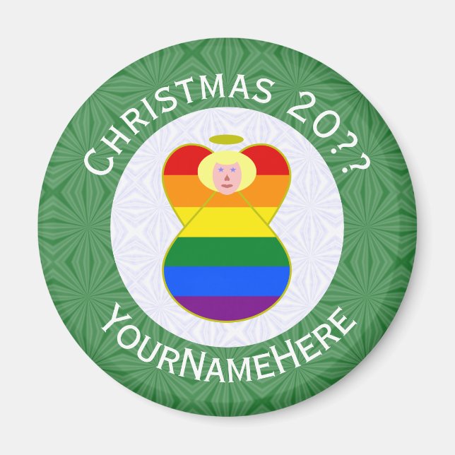 Gay Pride Blond Ängel Julflagga Personlig Magnet (Framsidan)