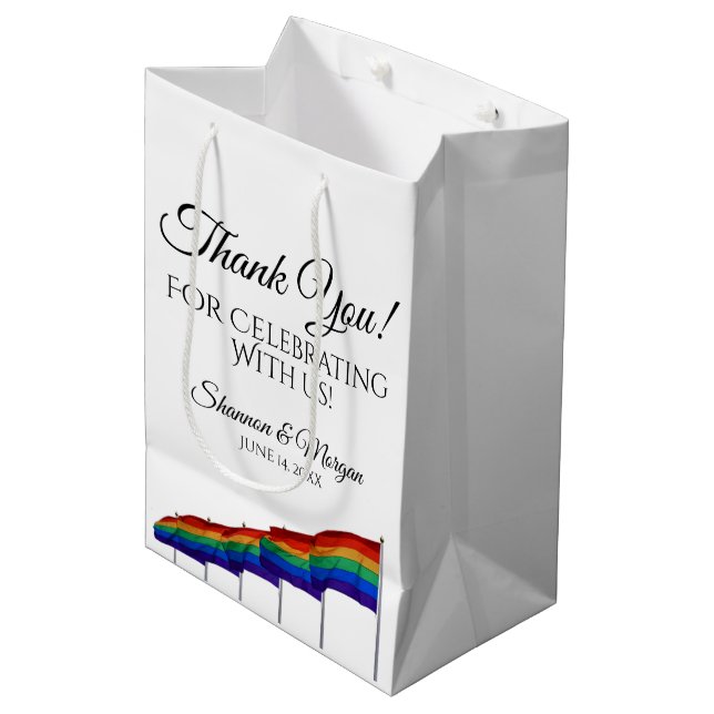 Gay pride Bröllop Tack Gift Bag - Svart text (Framsidan Vinklad)