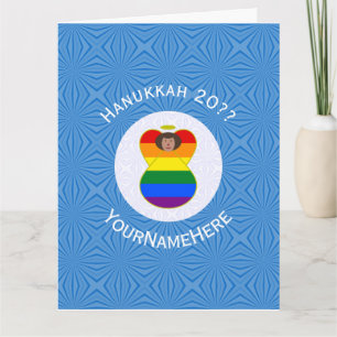 Gay Pride Brun Ängel Hanukkah Flag Personlig Kort