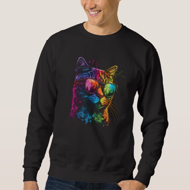 Gay Pride Cat Animal  LGBT Pride Month Cute Equali Lång Ärmad Tröja (Framsida)
