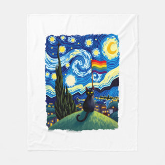Gay Pride Cat Art Cat Starry Night Style LGBTQ Pri Fleecefilt