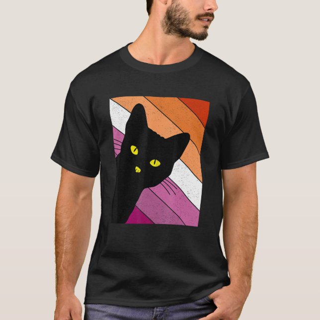 Gay Pride Cat Lesbian Rainbow Flag LGBTQ Cat Mom C T Shirt (Framsida)