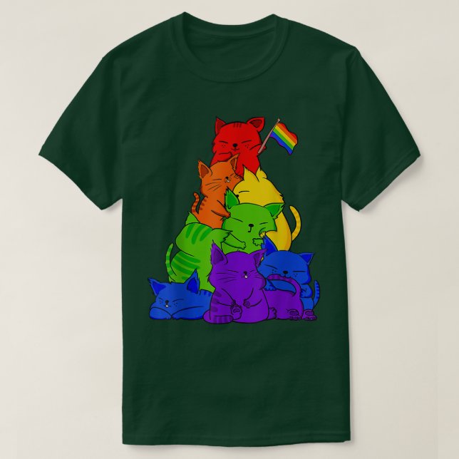 Gay pride Cat LGBT Kawaii Cats Pile Cute Anime Rai T Shirt (Design framsida)