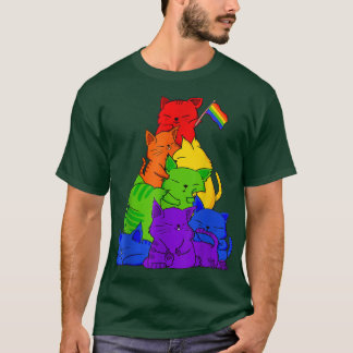 Gay pride Cat LGBT Kawaii Cats Pile Cute Anime Rai T Shirt