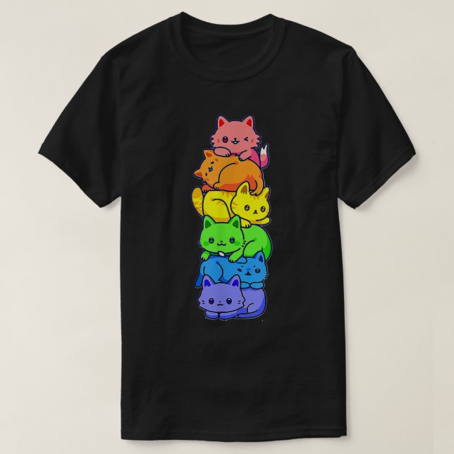 Gay pride Cat LGBT Kawaii Cats Pile Cute Anime Rai T Shirt (Design framsida)