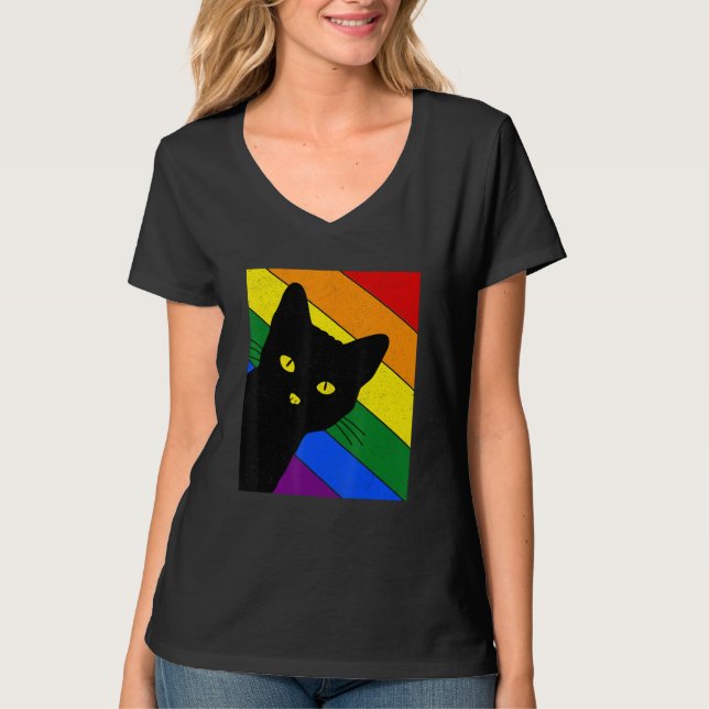 Gay Pride Cat LGBT Rainbow Flag LGBTQ Cat Mom Cat  T Shirt (Framsida)