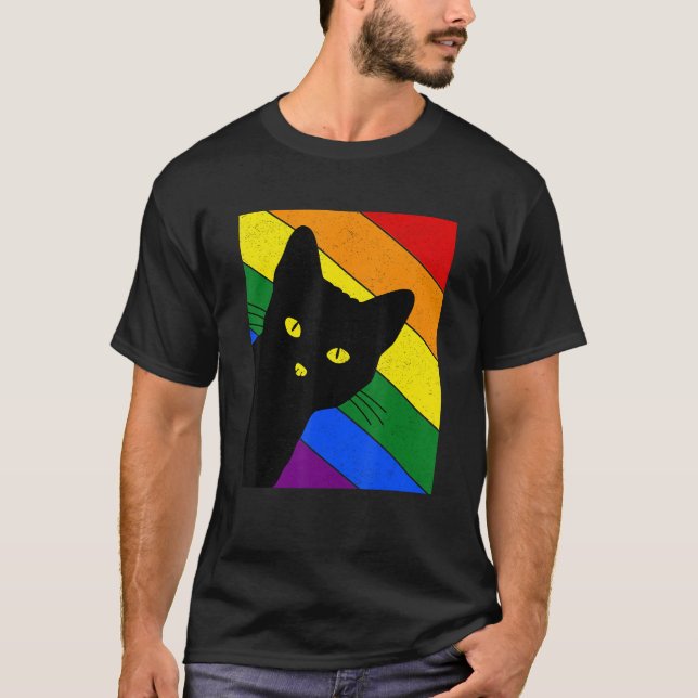 Gay Pride Cat LGBT Rainbow Flag LGBTQ Cat Mom Cat  T Shirt (Framsida)