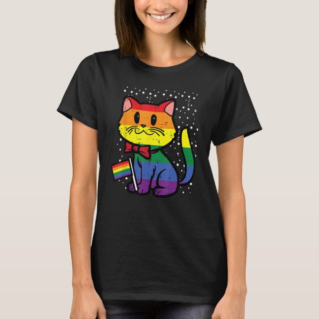 Gay Pride Cat Rainbow Flag Cute Lgbt Kitty Girls K T Shirt (Framsida)