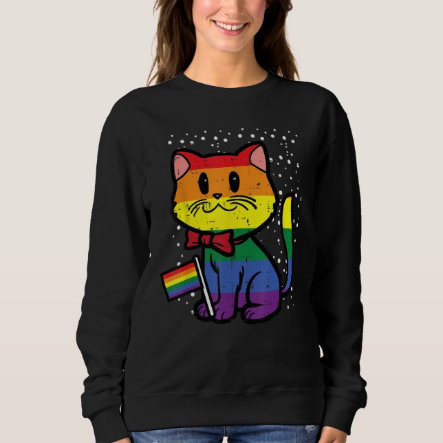 Gay Pride Cat Rainbow Flag Cute Lgbt Kitty Girls K T Shirt (Framsida)