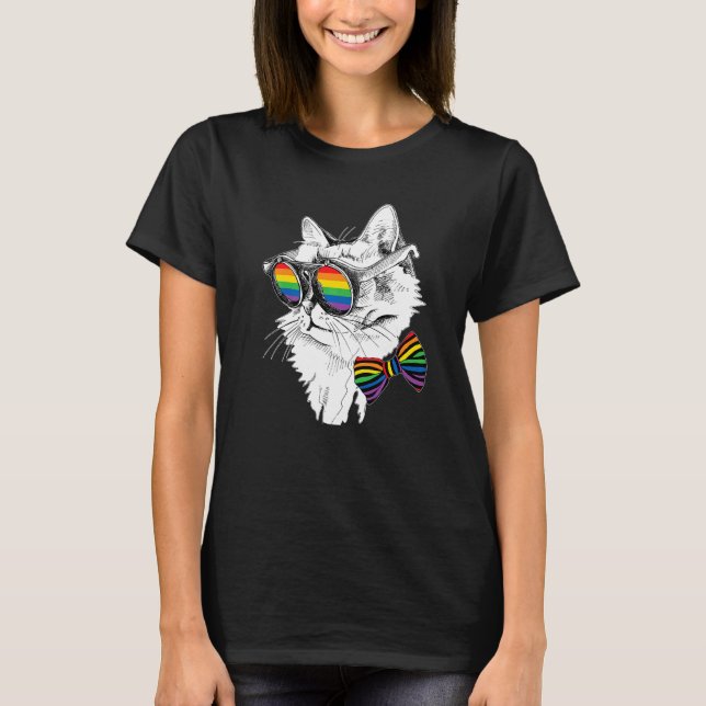 Gay Pride Cat Sunglasses LGBT Bisexual Gay Lesbian T Shirt (Framsida)