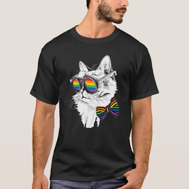 Gay Pride Cat Sunglasses LGBT Bisexual Gay Lesbian T Shirt (Framsida)