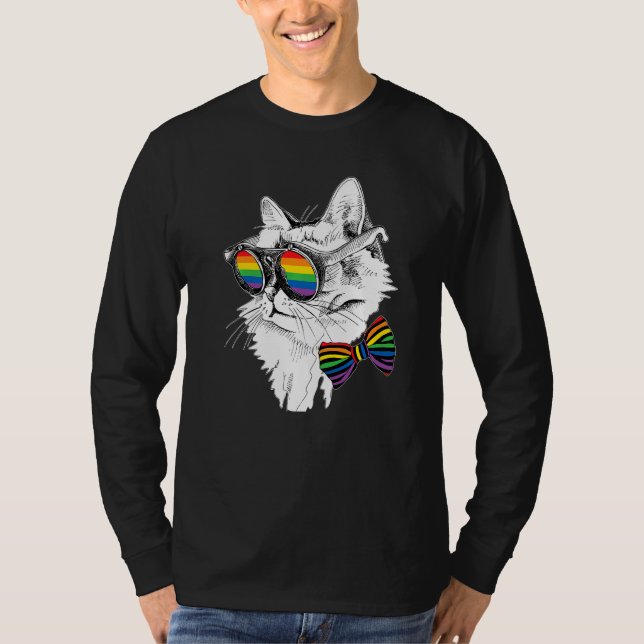 Gay Pride Cat Sunglasses LGBT Bisexual Gay Lesbian T Shirt (Framsida)