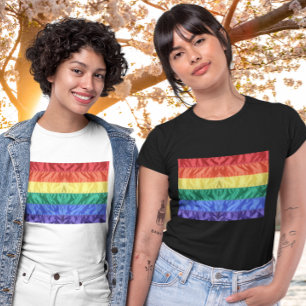 Gay pride Classic Faux Silke Rainbow Flagga LGBT C T Shirt