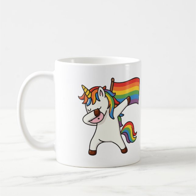 Gay pride Dabbing Unicorn med Flagga Kaffemugg (Vänster)