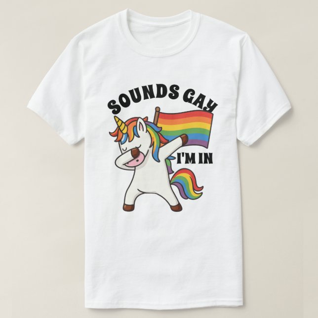 Gay pride Dabbing Unicorn med Flagga T Shirt (Design framsida)