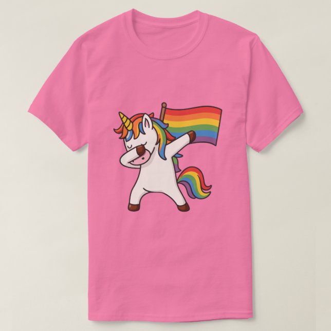 Gay pride Dabbing Unicorn med Flagga T Shirt (Design framsida)