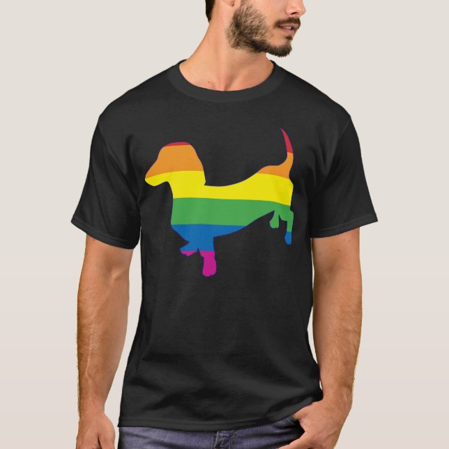 Gay pride Dachshund/Wiener Tee Shirt (Framsida)