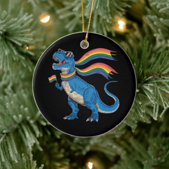 Gay pride Dino Trex Rainbow Flagga Lgbt Ally Julgransprydnad Keramik (Träd)