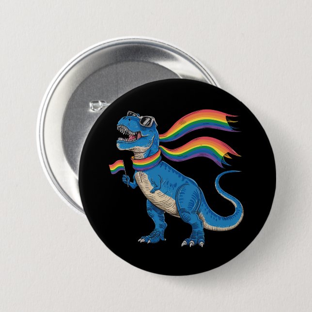Gay pride Dino Trex Rainbow Flagga Lgbt Ally Knapp (Framsida & baksida)