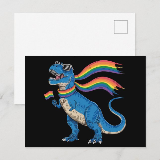 Gay pride Dino Trex Rainbow Flagga Lgbt Ally Vykort (Fram/baksida)