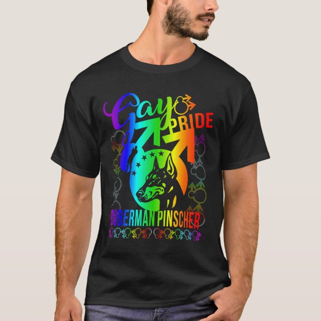 Gay pride Doberman Pinscher T Shirt (Framsida)