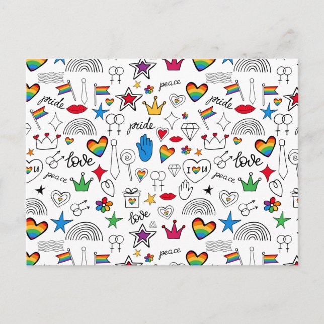 Gay pride Doodle Mönster Helg Vykort (Framsida)