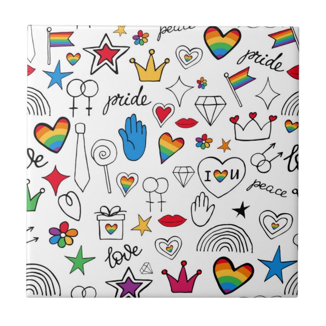 Gay pride Doodle Mönster Kakelplatta (Framsidan)