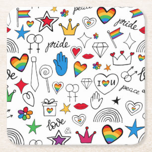 Gay pride Doodle Mönster Underlägg Papper Kvadrat