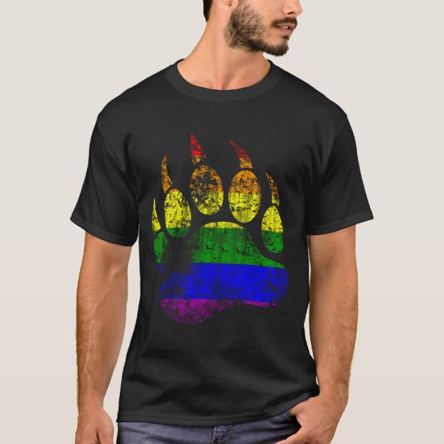 Gay pride Färg Distress Bear Tass Rainbow Flagga T-shirt (Framsida)