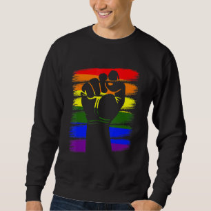 Gay pride Fist Lgbt Q Coola Rainbow Flagga Ally Lång Ärmad Tröja